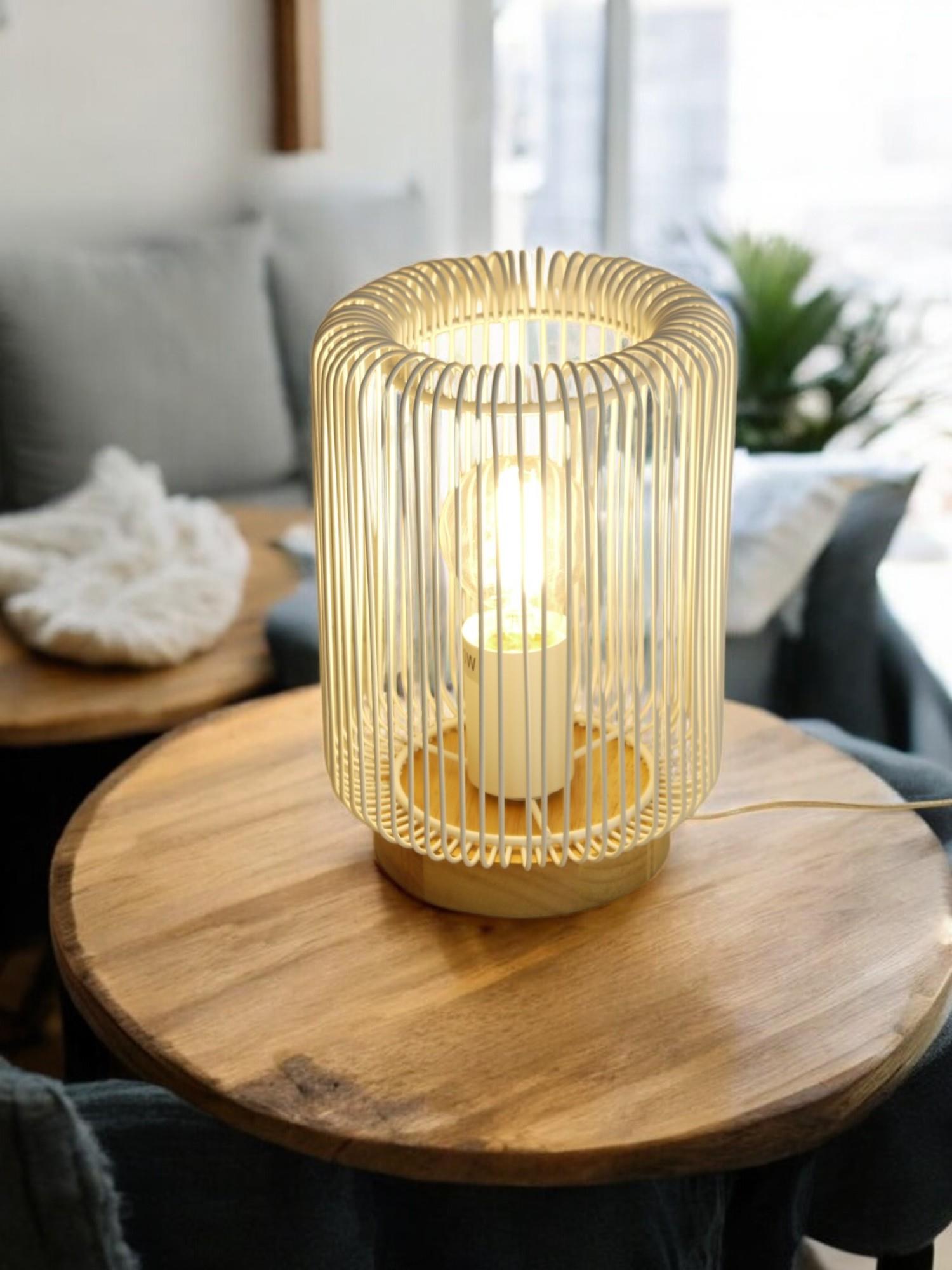 Tischleuchte Jade Holz Metall weiß E27