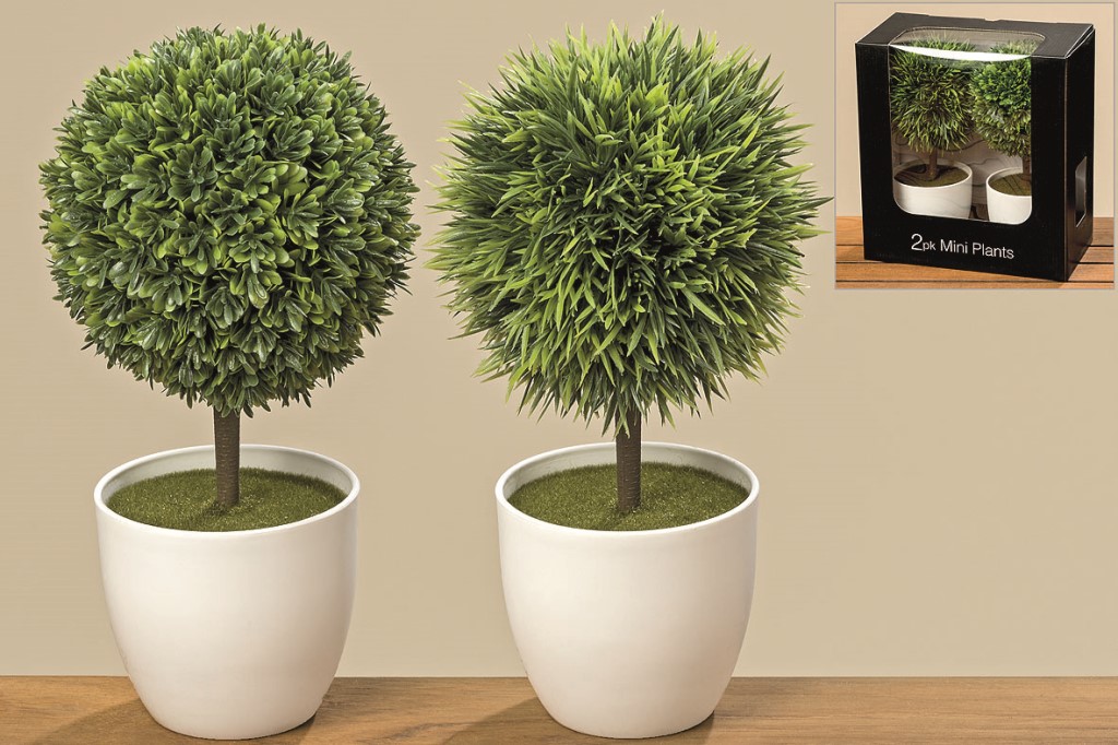 2 x Buchsbaum im weissen Topf Kunst-Deko-Pflanze in Geschenkverpackung