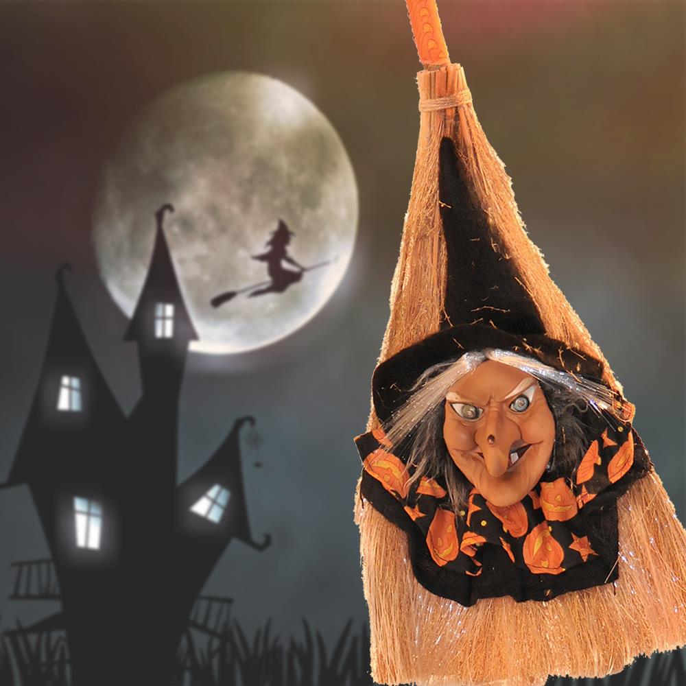 REISIGBESEN Hexe, beleuchtet, Grusel-Party, Halloween-Feier