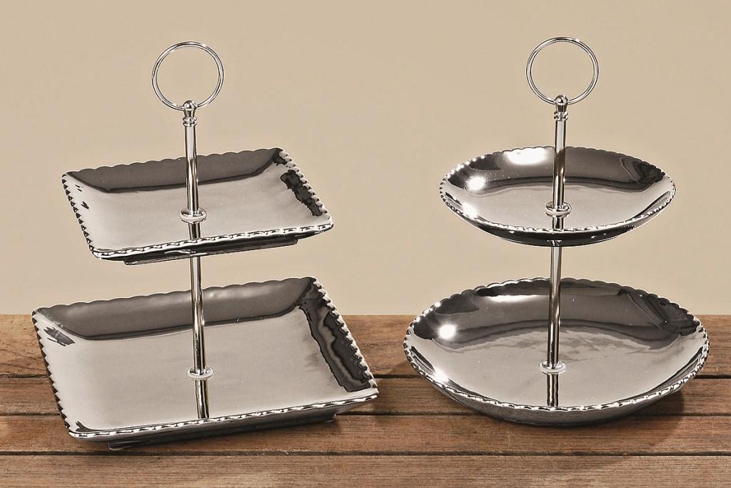 Etagere Maseru rund Steingut silber