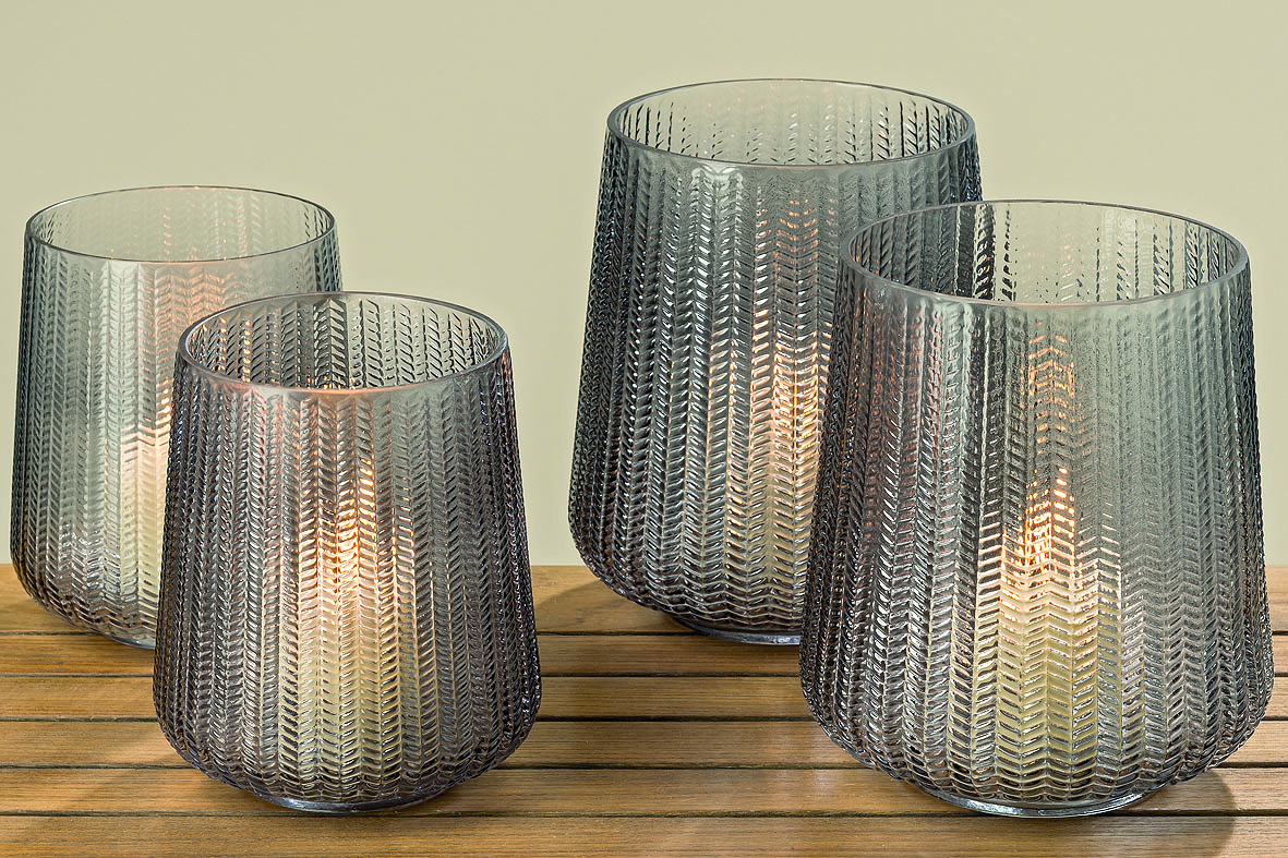 2 x Windlicht Talamo Glas lackiert grau