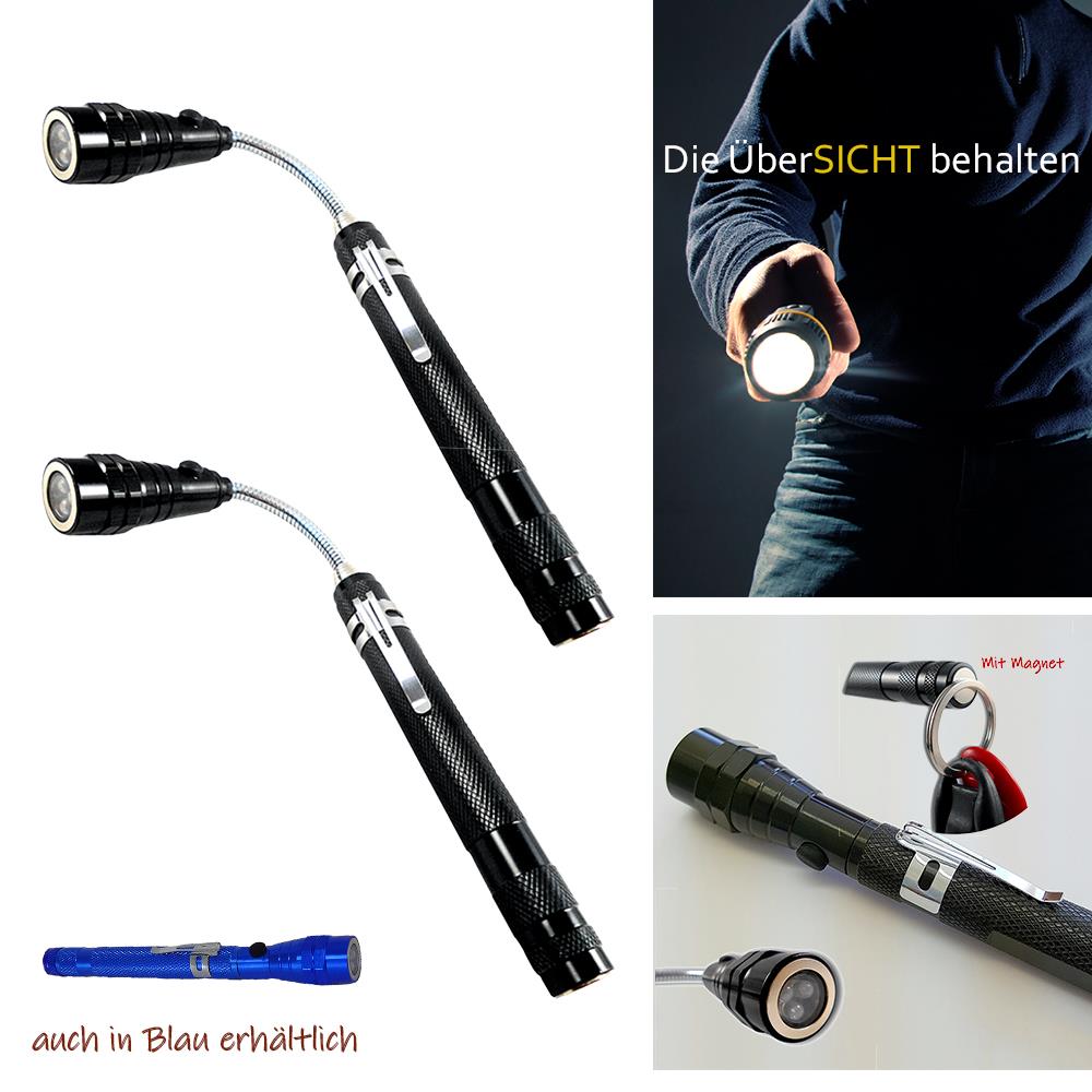 LED Teleskop-Taschenlampe Sky schwarz-2er Set