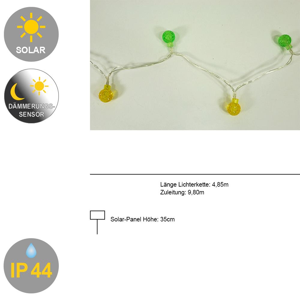 Solar Lichterkette Kugeln bunt 50 flammig