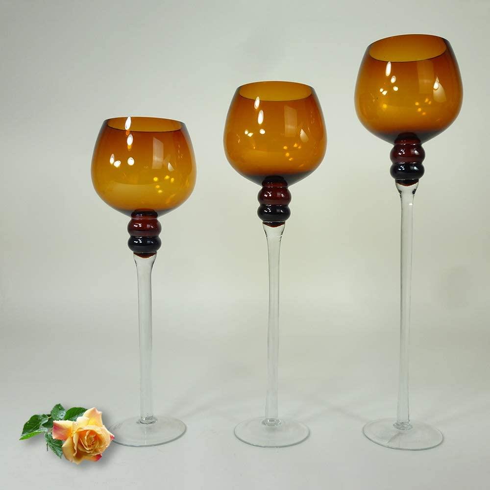 3 x Glas-Teelicht-Kerzenhalter Windlichter Manou Farbe amber