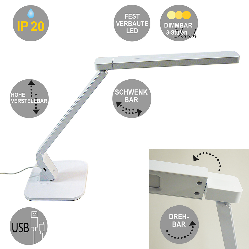 LED Schreibtischleuchte Jan mit USB Anschluß und Touchfunktion
