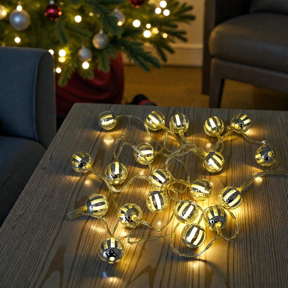 LED Lichterkette Glanzkugeln 20 flammig batteriebetrieben Dekoleuchte