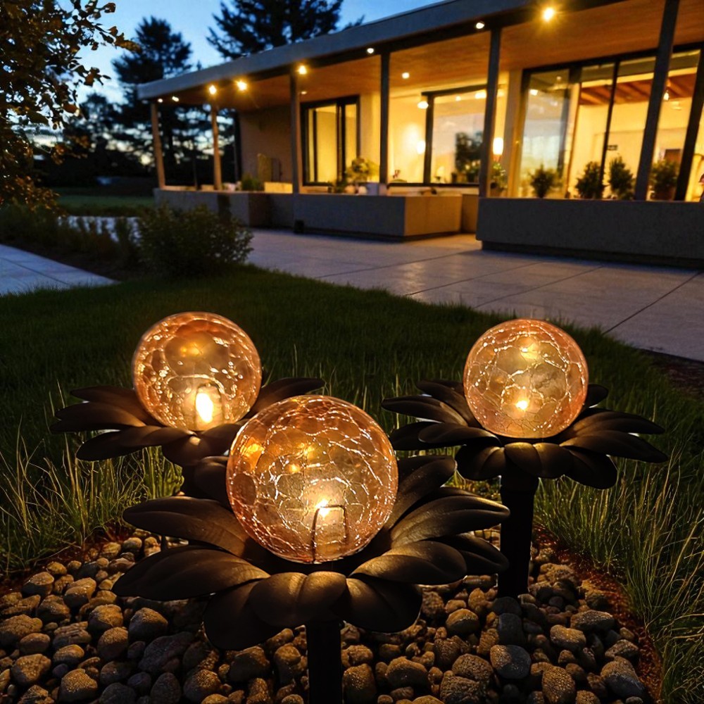 LED-Solar-Deko-Leuchte FLORA mit Spieß als 3er Set