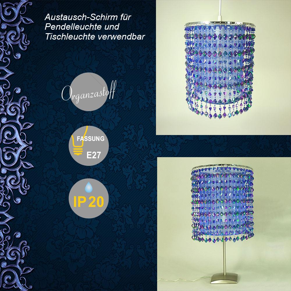 Leuchtenschirm Arabian Nights blau mit Kunststoff-Perlen und Organzastoff 