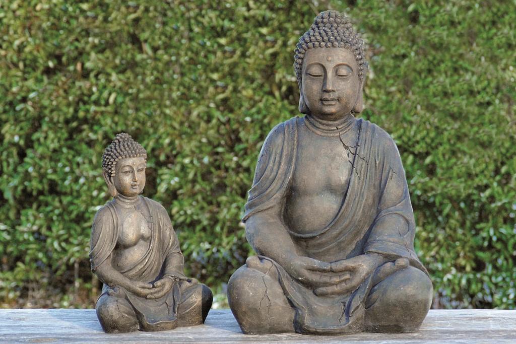 Fernöstliche Buddha-Skulptur betend Kunstharz 30cm Gartenfigur 