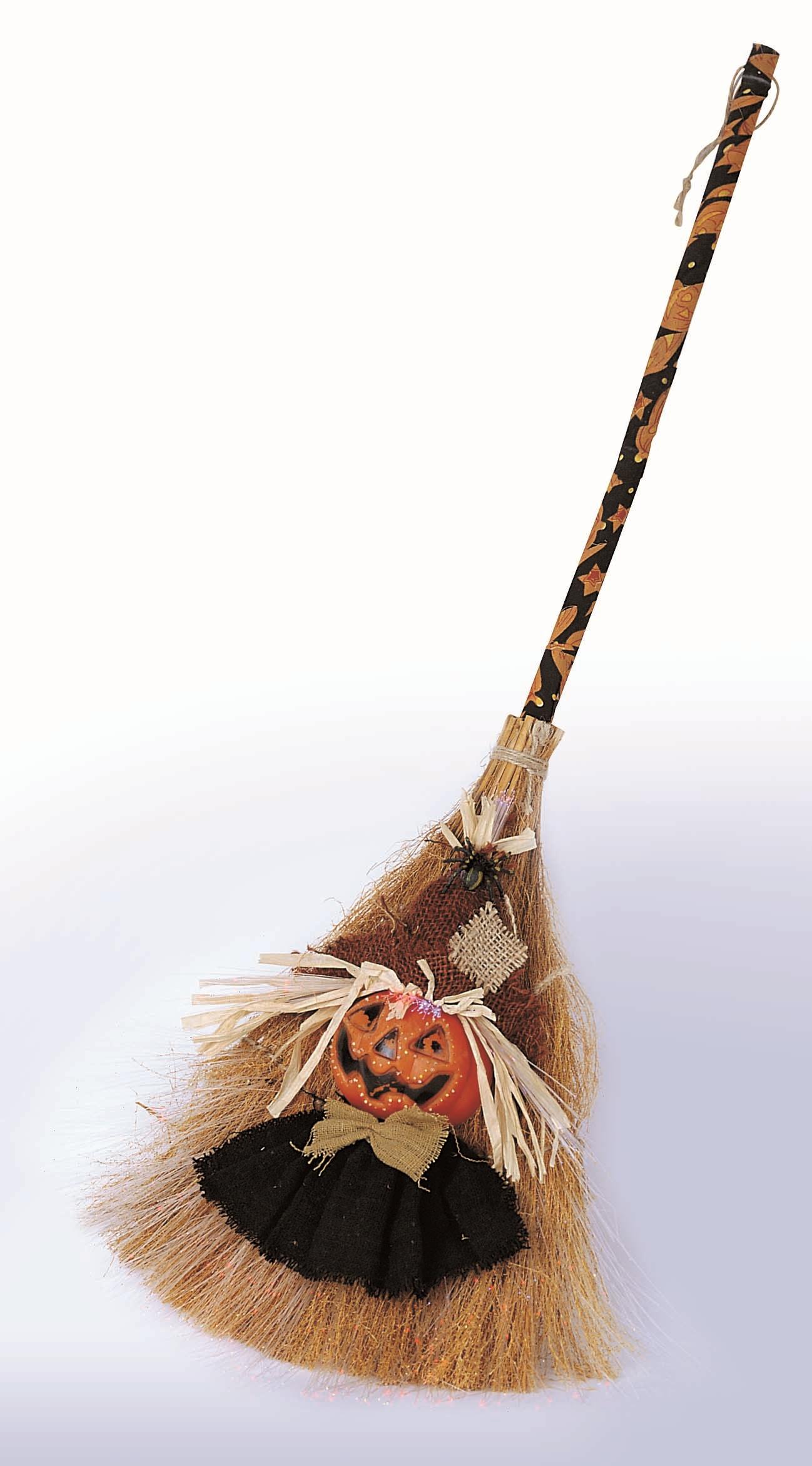 Reisigbesen KÜRBISKOPF, Broom Pumpkin, Helloween-Beleuchtung