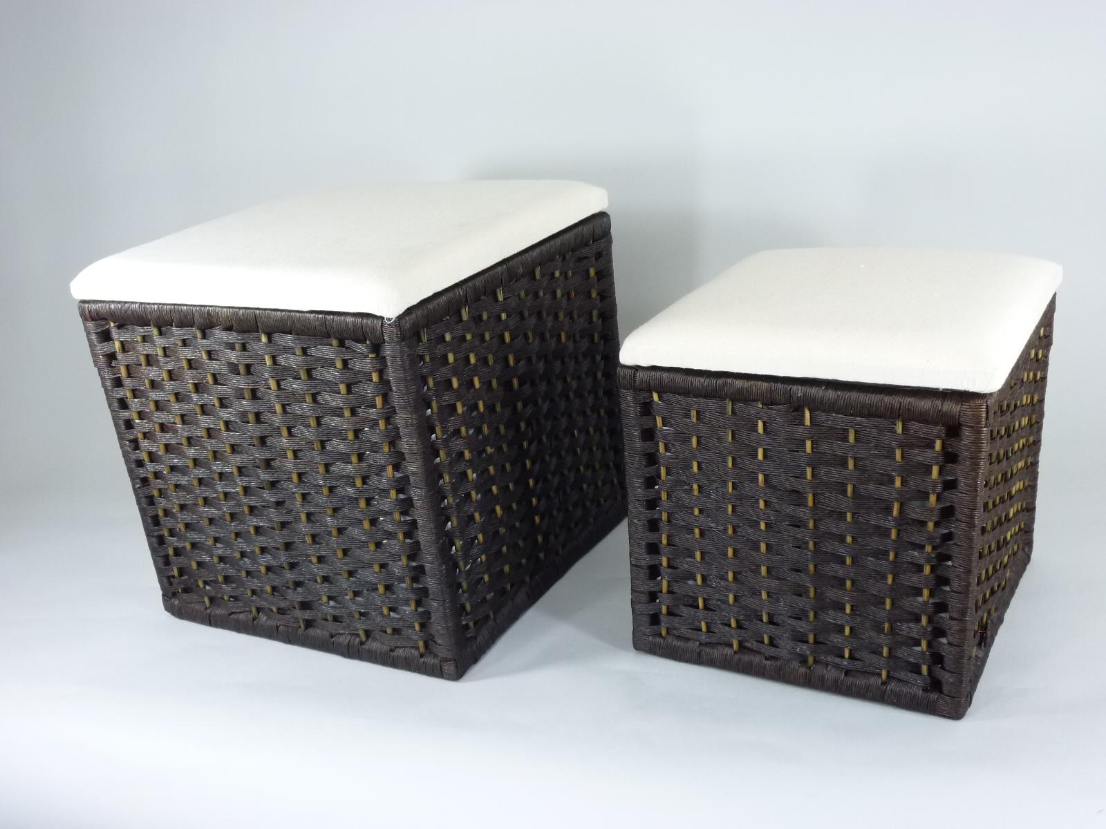 Hocker-Korb Set in Rattan-Optik Korbtruhe