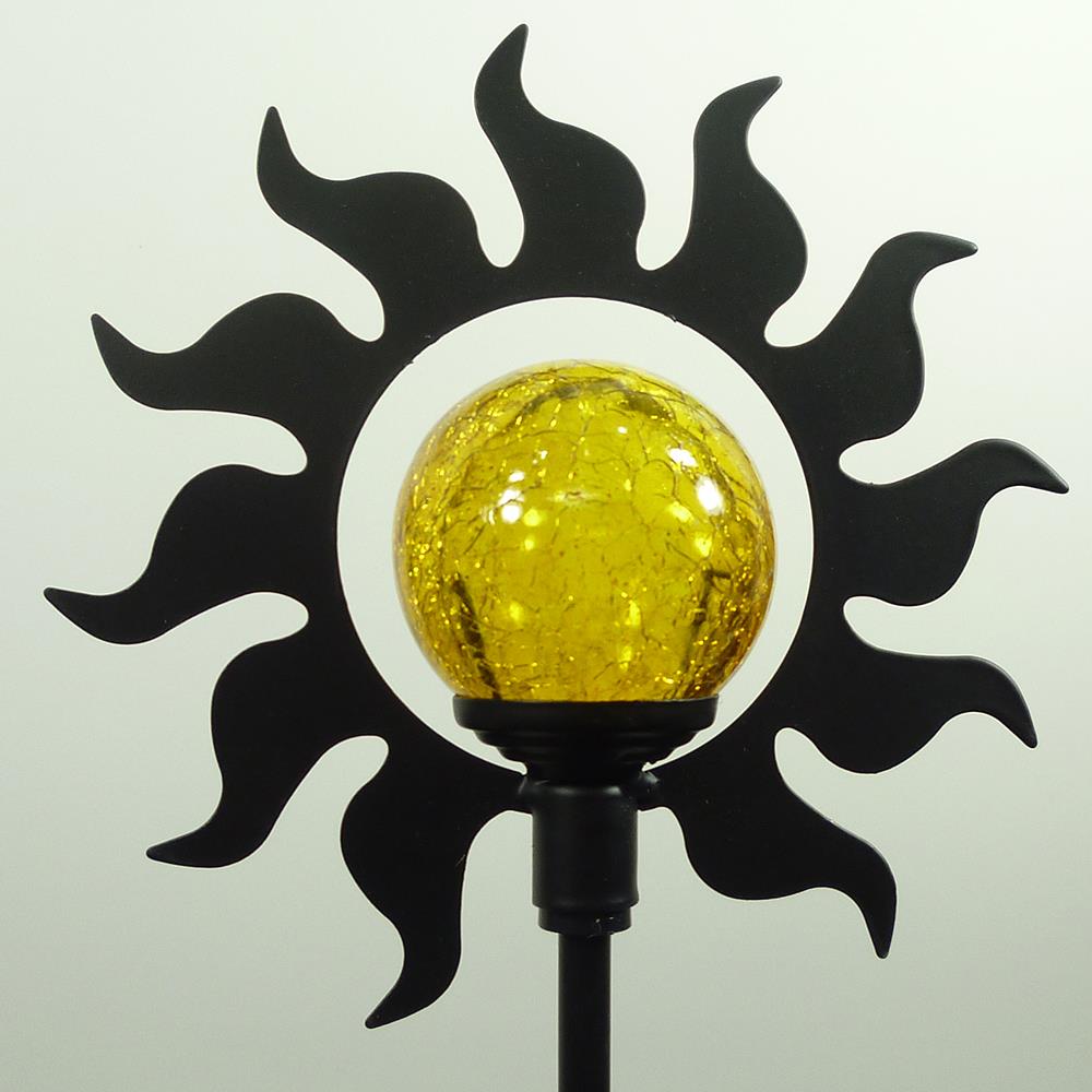 LED-Solarfigur "Sonne" mit Erdspieß, Metall und Glas-Kugel