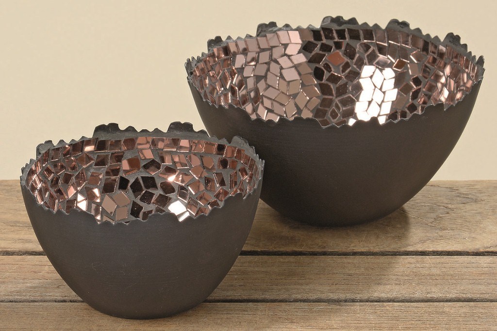 2 x Edle Windlichter JuURI im Set aus Metall schwarz mit Mosaik Kupfer