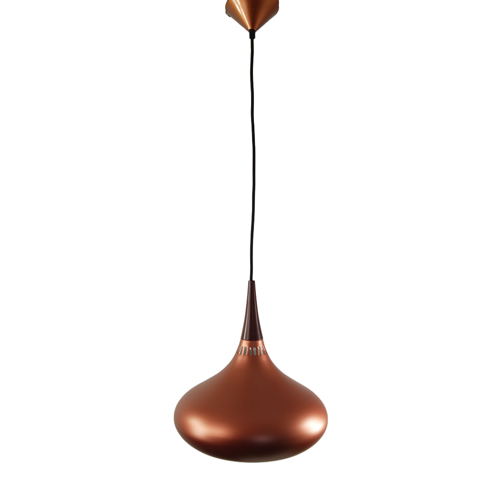 Kupferfarbene Pendel-Hänge-Leuchte RANA Metall mit Holzdetail, Deckenleuchte