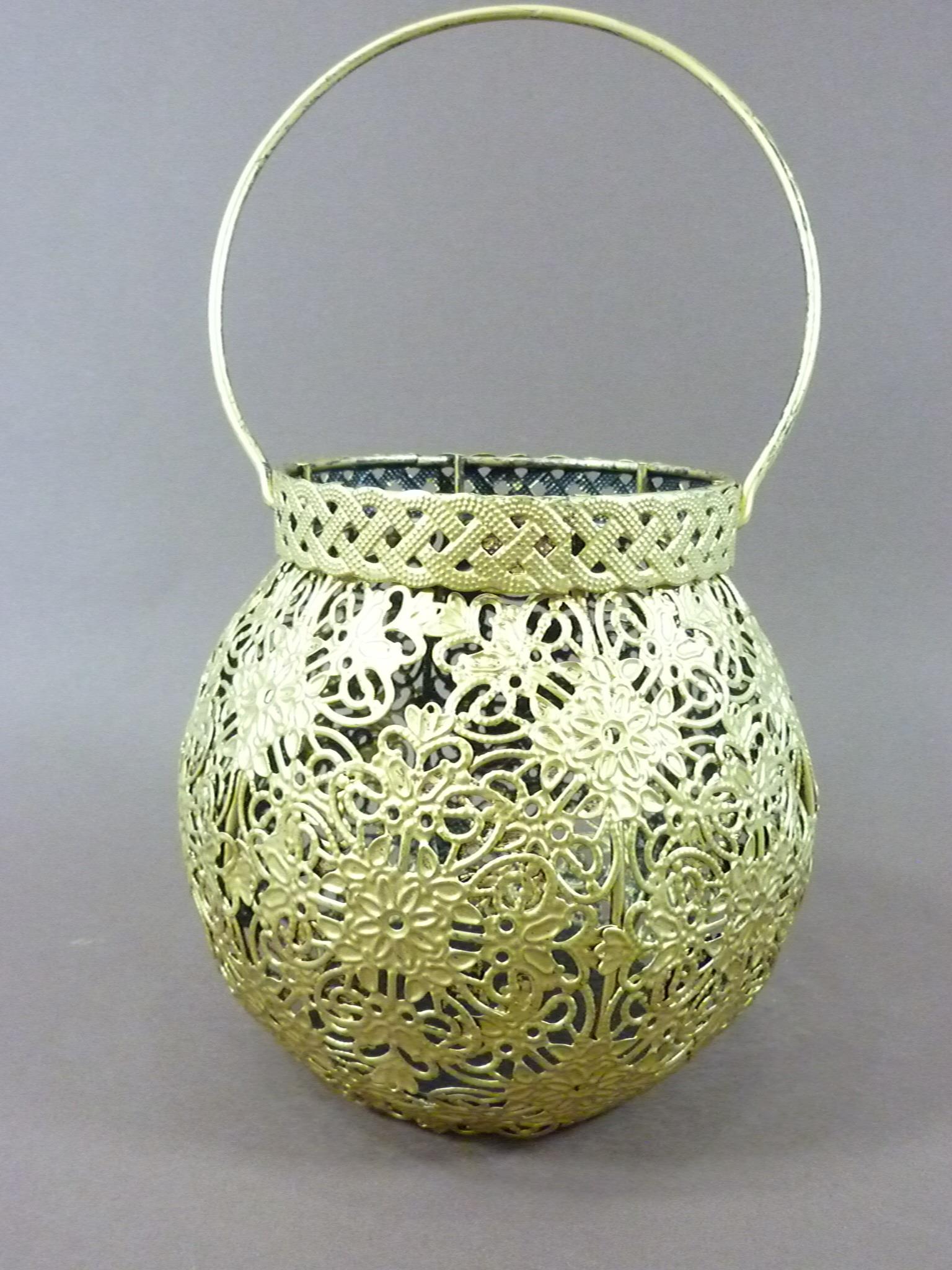 Orientalisches Windlicht Metall mit Bügel Laterne goldfarbig Teelichthalter