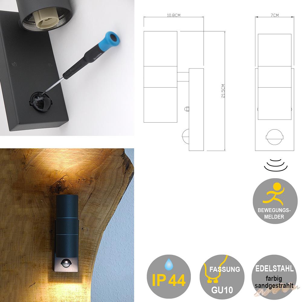 LED Außen-Wandleuchte Bornholm 2-flammig mit Sensor, verschiedene Farben