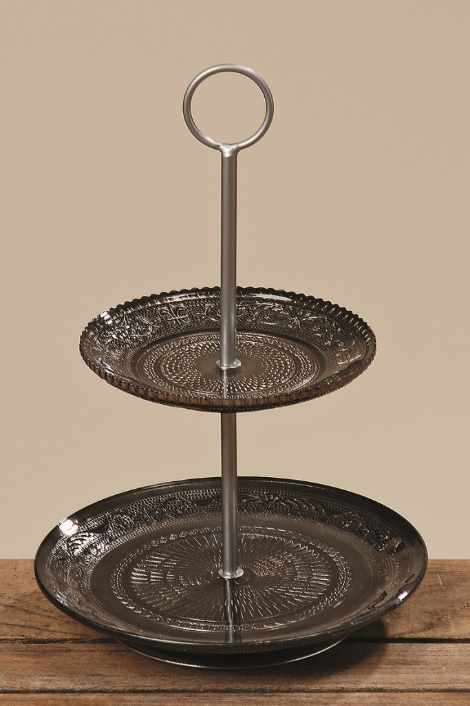 Etagere 2er schwarz H 28cm, Glas lackiert schwarz
