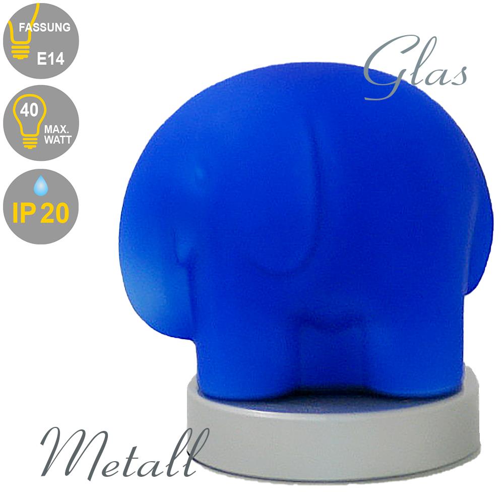Hochwertige mundgeblasene Vollglas Tischleuchte ELEFANT blau