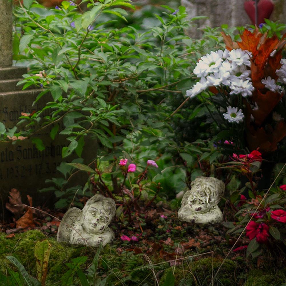 2 x Engel aus Keramik Garten-Deko-Figur, Außenkeramik, Grabschmuck