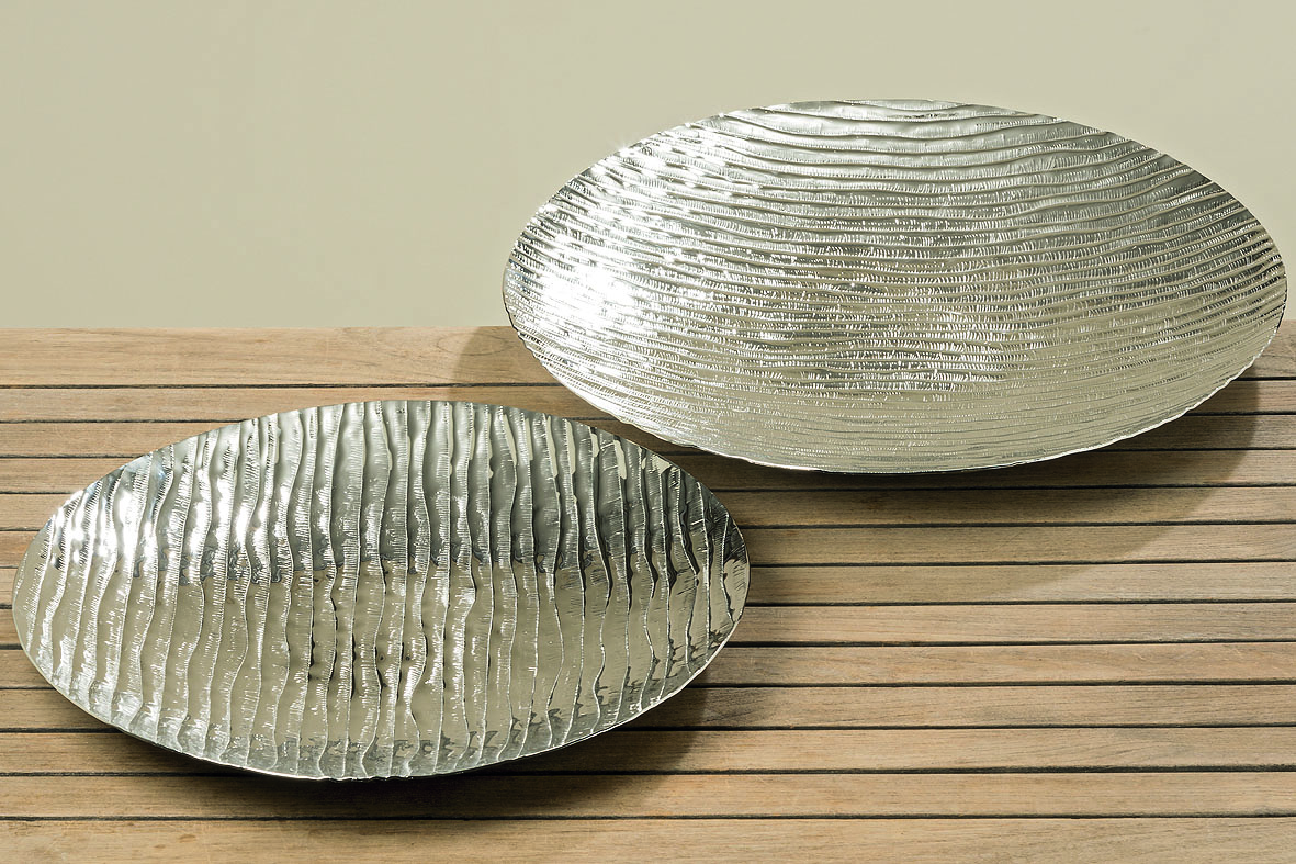 2 x Deko-Teller Pebble D52-63cm Alu silber
