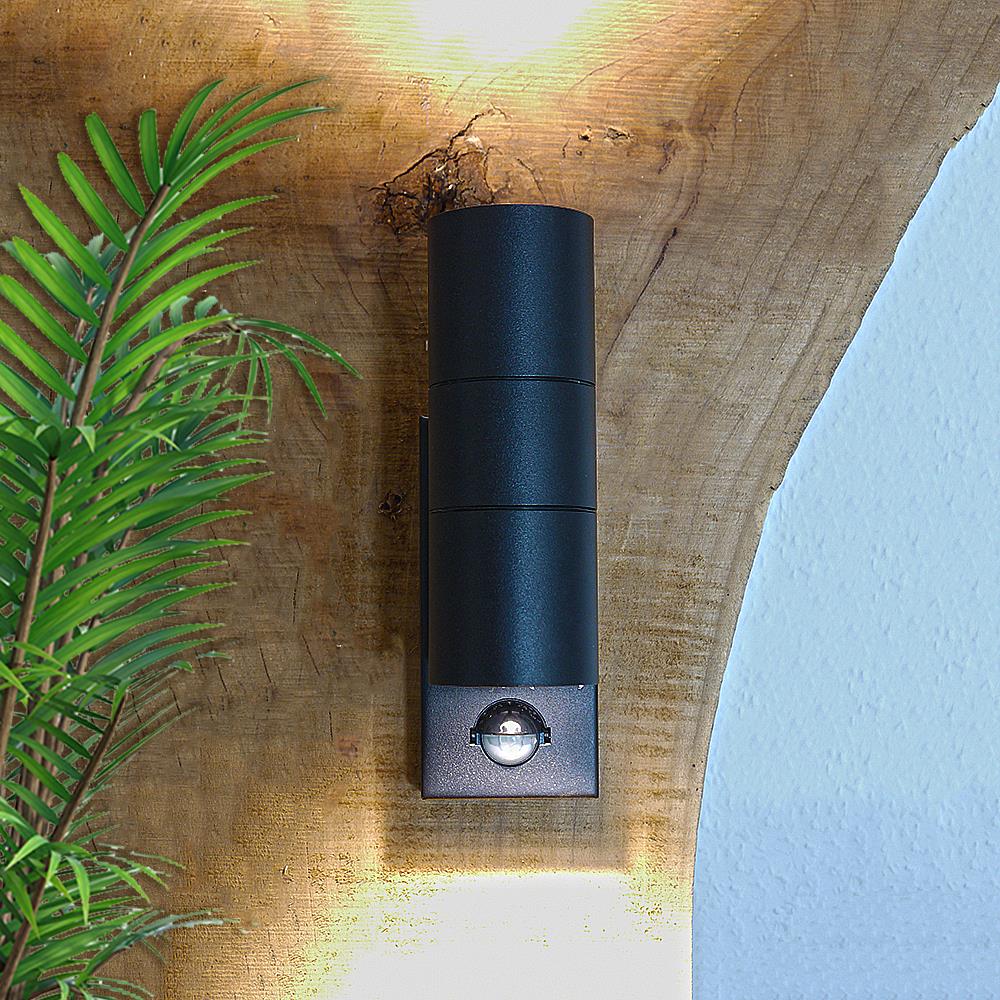 LED Außen-Wandleuchte Bornholm schwarz 2-flammig mit Sensor 