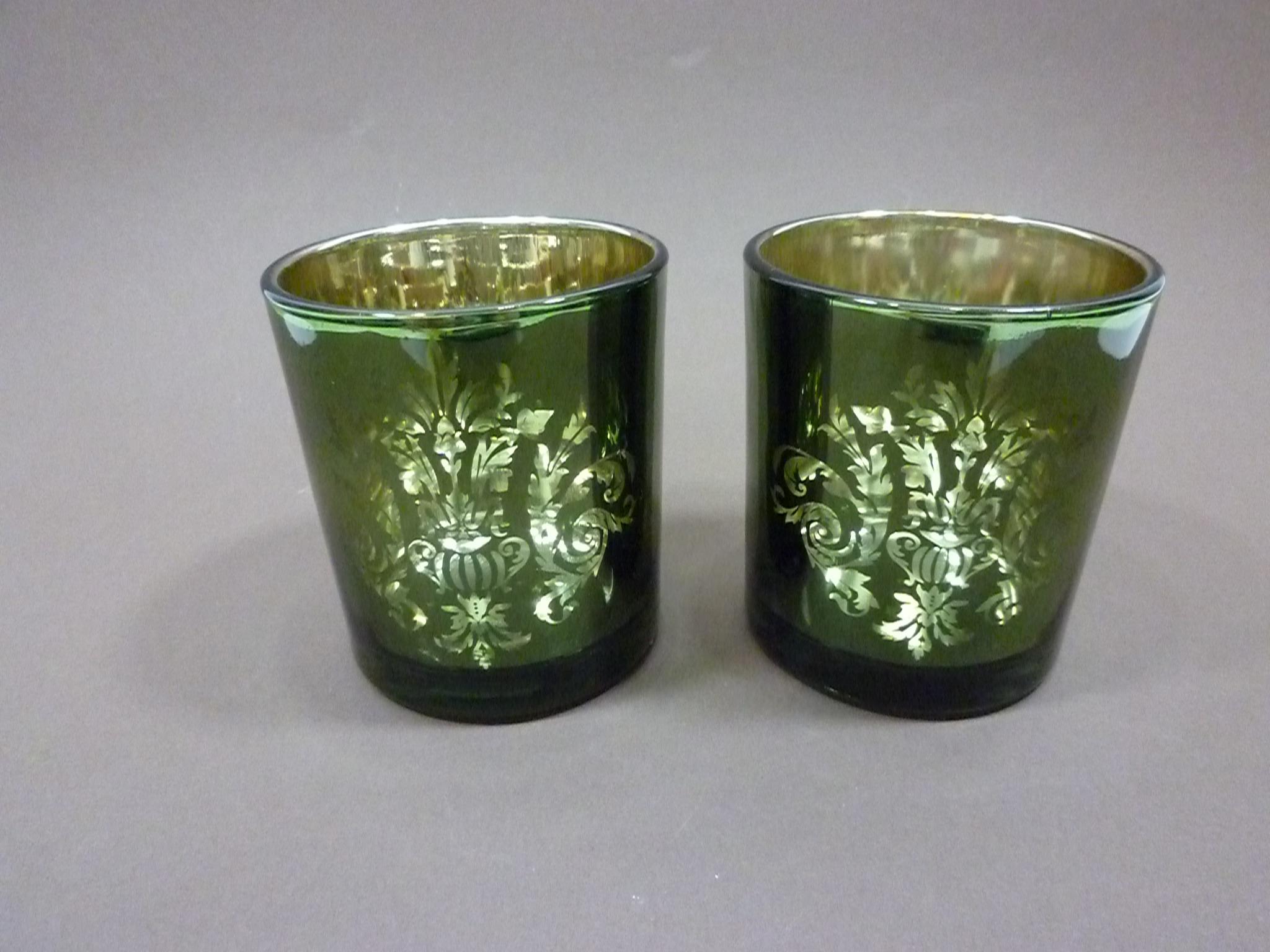 2 x Glas Windlicht Ornament grün