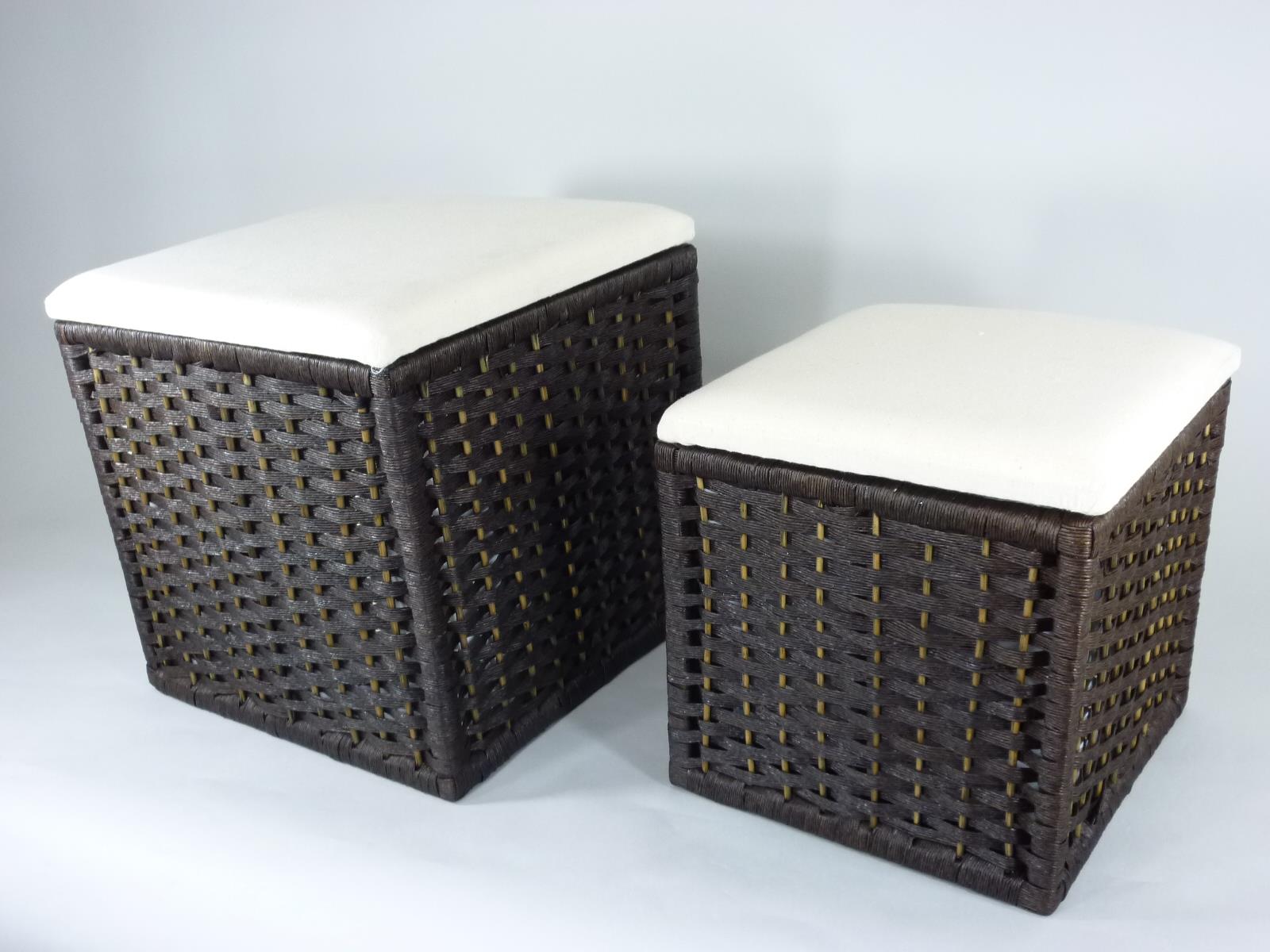 Hocker-Korb Set in Rattan-Optik Korbtruhe