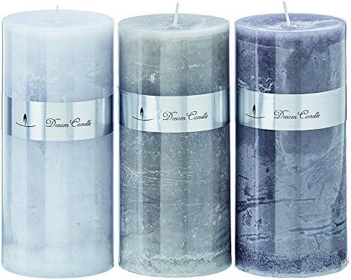 3 x Kerzen im Set Sortiert 20x9cm Wachs grau