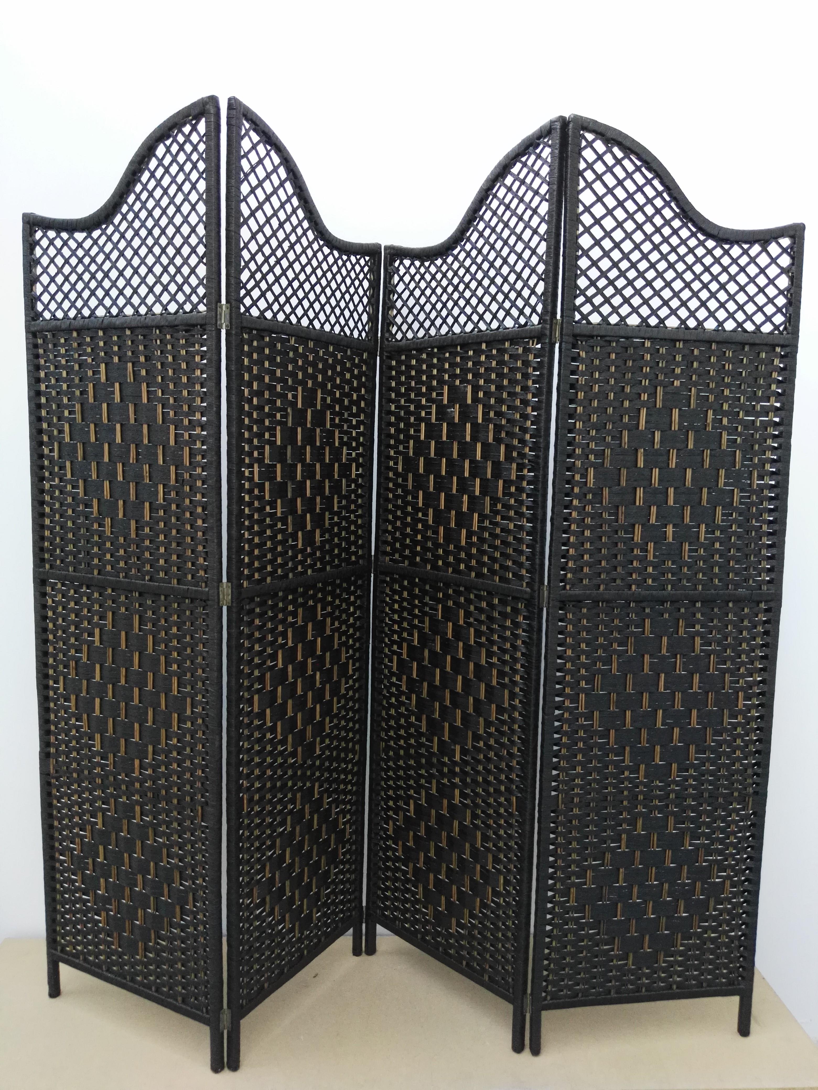 Raumteiler Paravent 188x178cm in Rattan-Optik Trennwand 4-teilig