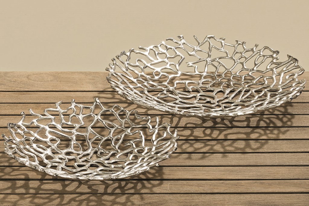 2 x Deko Schalen Fidan rund im Set D32+40cm Alu