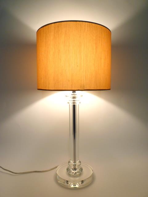 Tischleuchte DORA Kristallfuß und Seiden - Stoffschirm Kristallleuchte