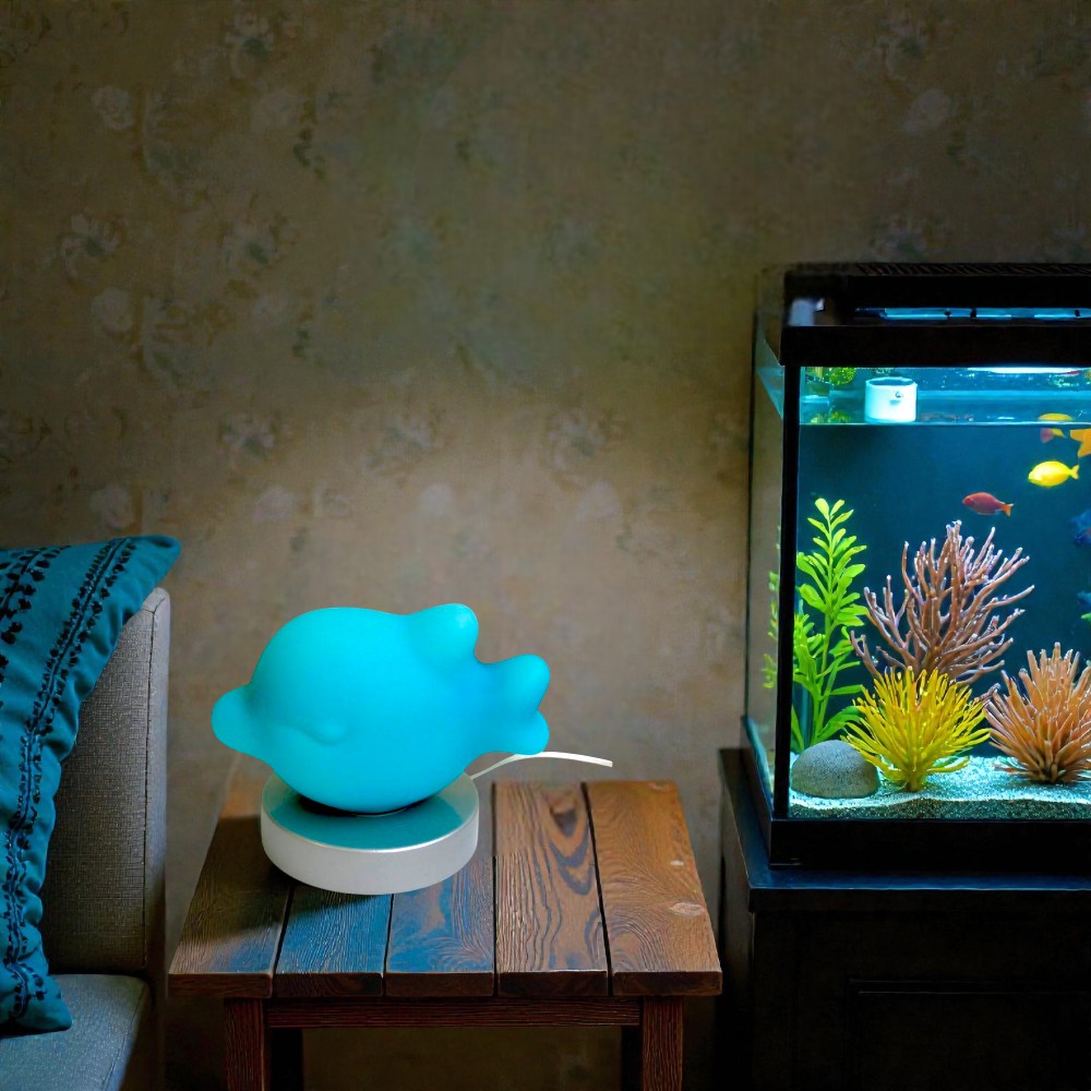  Vollglas-Tisch-Leuchte FABIUS FISCH türkis Dekolampe