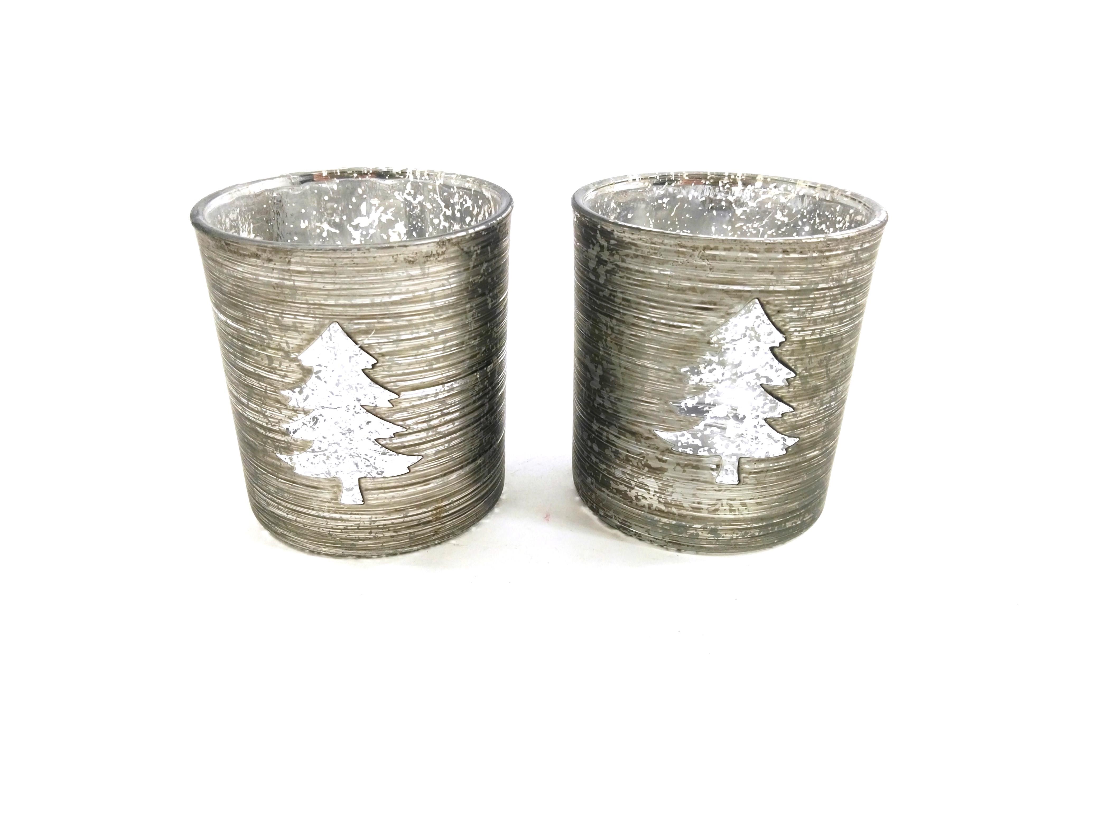 Windlichter 2 x 2-teilig Motiv Schneeflocke + Tanne