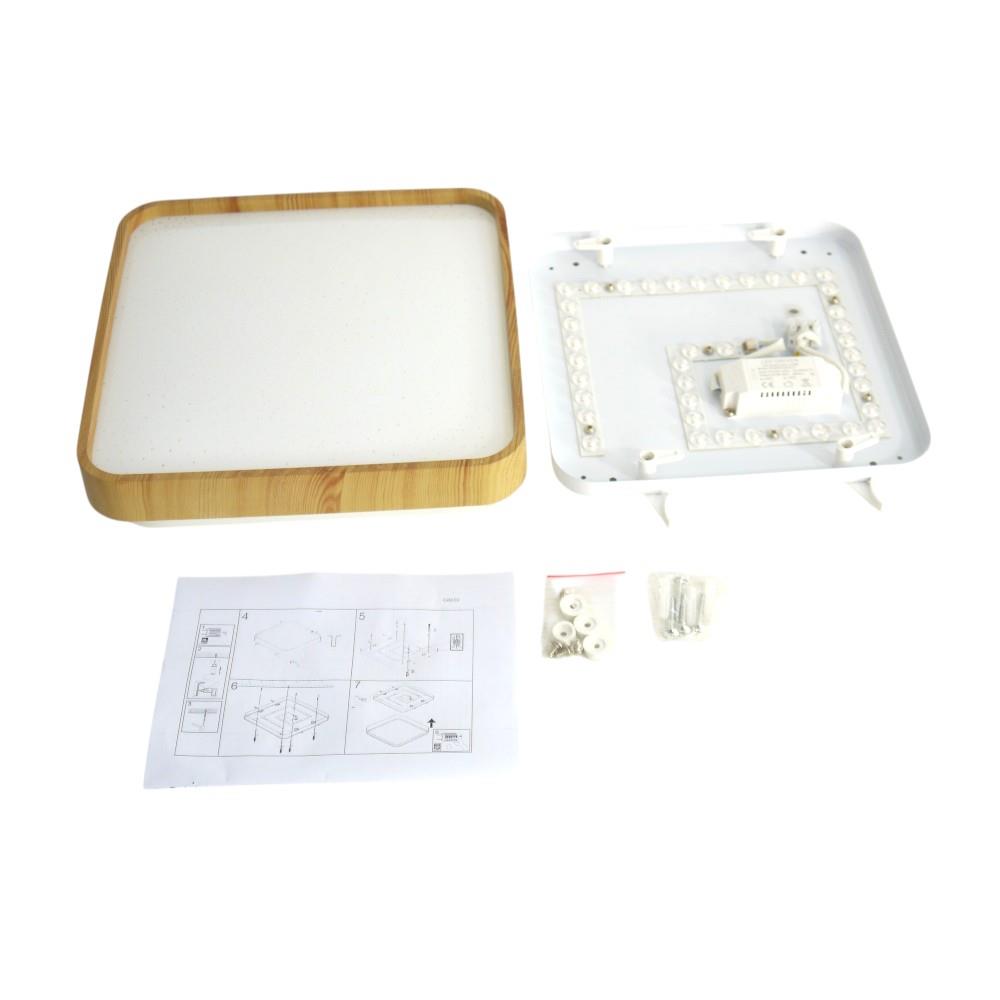 Moderne LED Dekenleuchte Senja viereck 28cm holzoptik/weiß