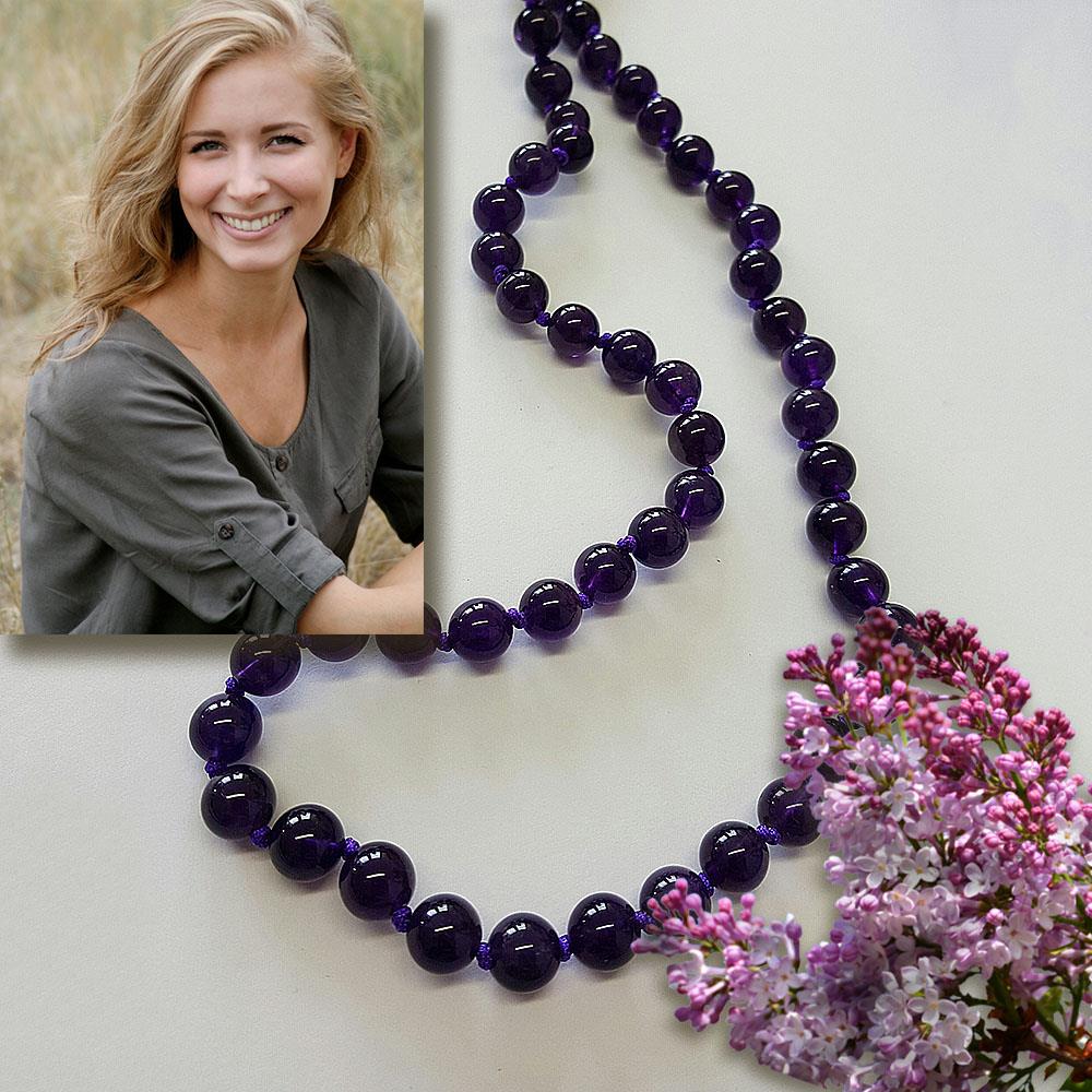 Halskette aus Amethyst Edelstein-Kugelkette 10mm