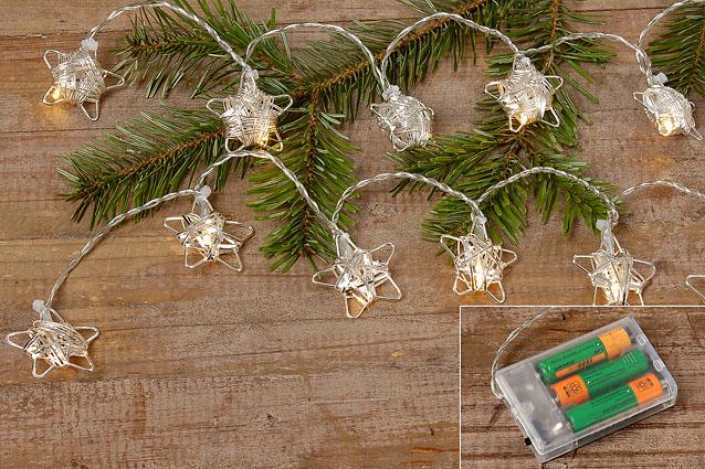 LED-Weihnachts-Lichterkette Sternenglanz 10-flammig batteriebetrieben