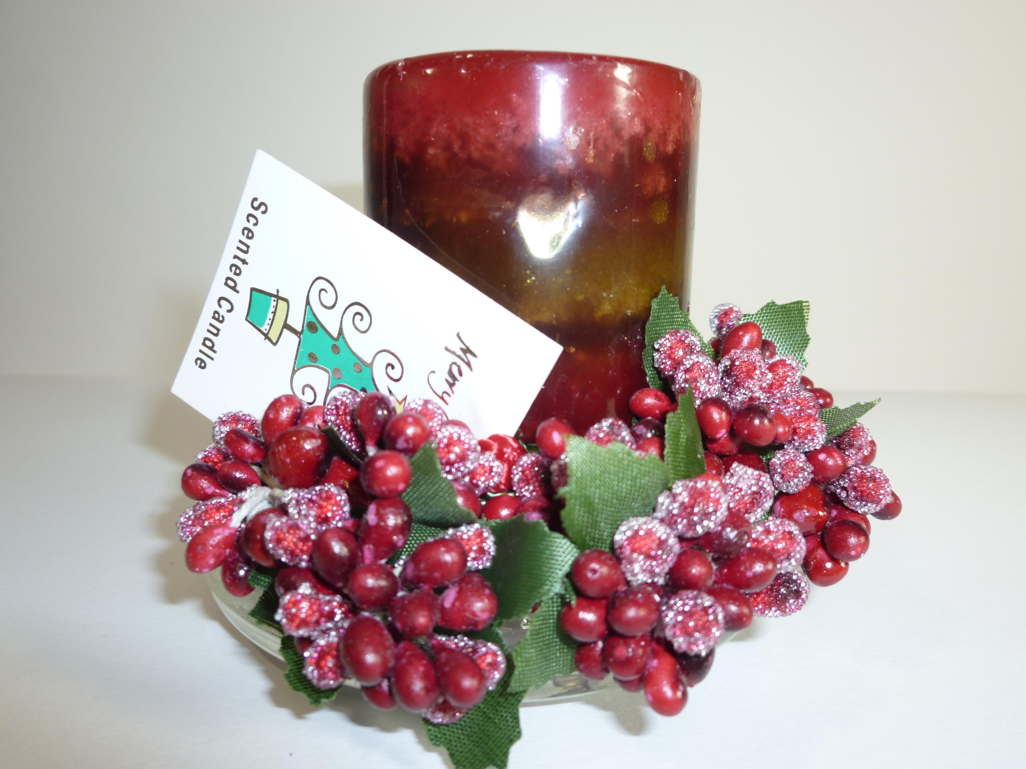 2 x Kerze mit Kerzenteller und Kranz