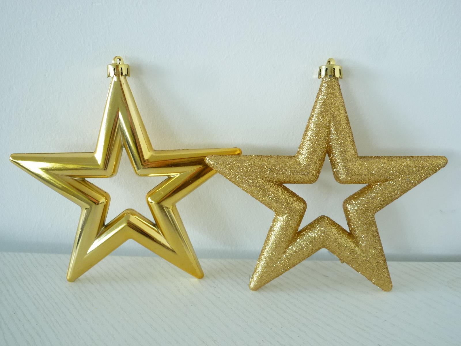 2 x Deko-Hänger Sterne offen 14cm gold