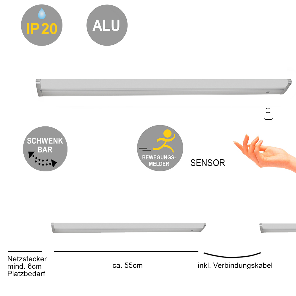 Schwenkbare LED-Küchen-Unterbauleuchte, 80cm, 18Watt, mit Sensor, Auf-/Unterbau-Wandleuchte 