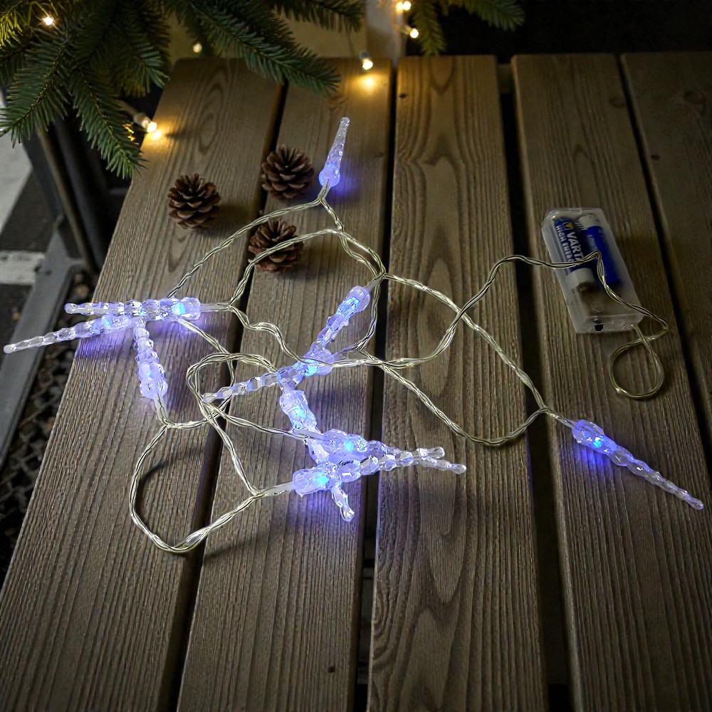 LED Lichterkette Eiszapfen 10 flammig batteriebetrieben Weihnachtsbeleuchtung