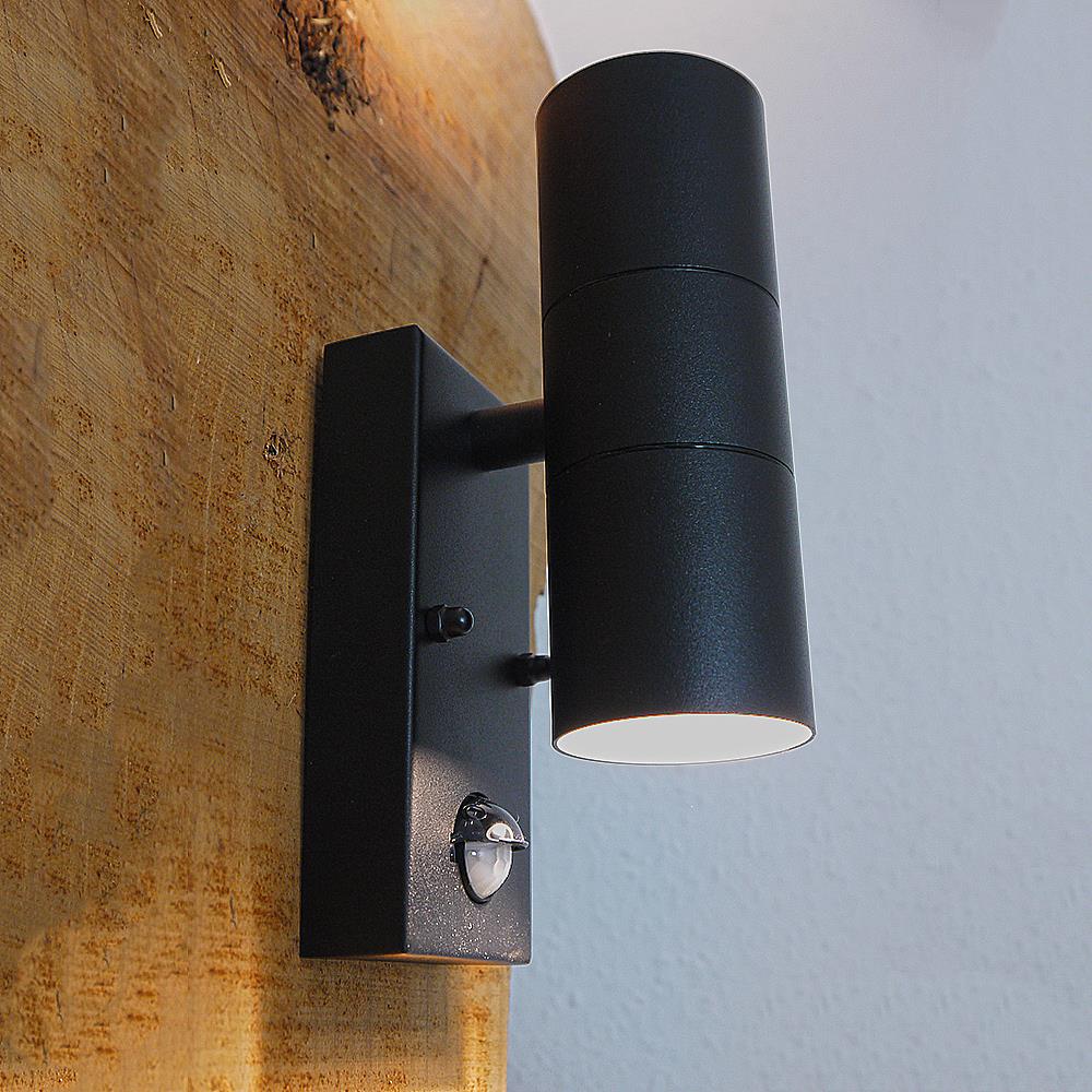LED Außen-Wandleuchte Bornholm schwarz 2-flammig mit Sensor 