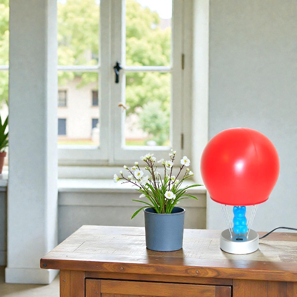 Tischleuchte Empur rot Heißluftballon und drehender Bär 