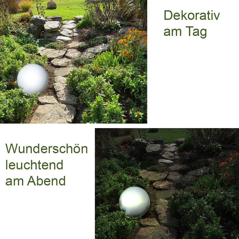 2xLED-Solar-Garten-Außen-Kugel-Leuchte OLA D.15cm Gartenkugel mit Erdspieß 