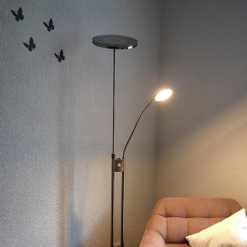 LED-Stehleuchte Livio Deckenfluter mit Lesearm und Dimmfunktion