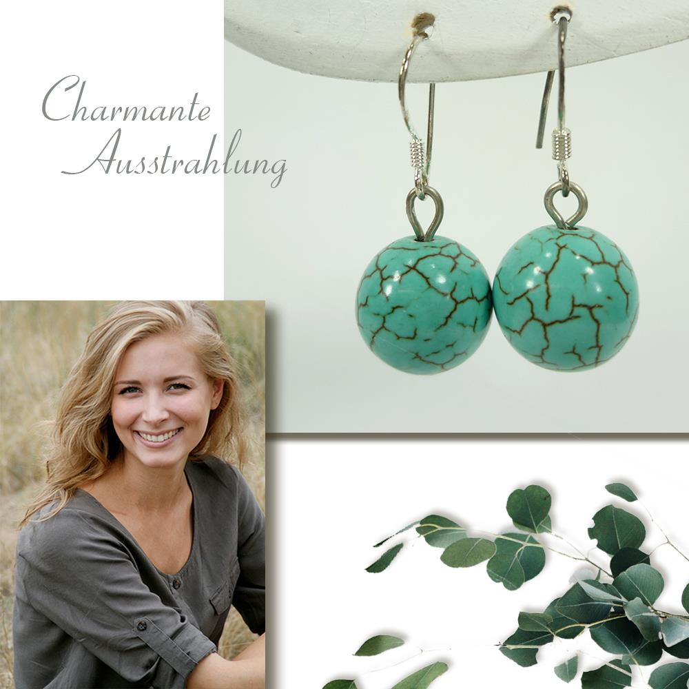 Wunderschöne modische Kugel Ohrhänger aus Türkis Steinen Ohrringe Ohrschmuck