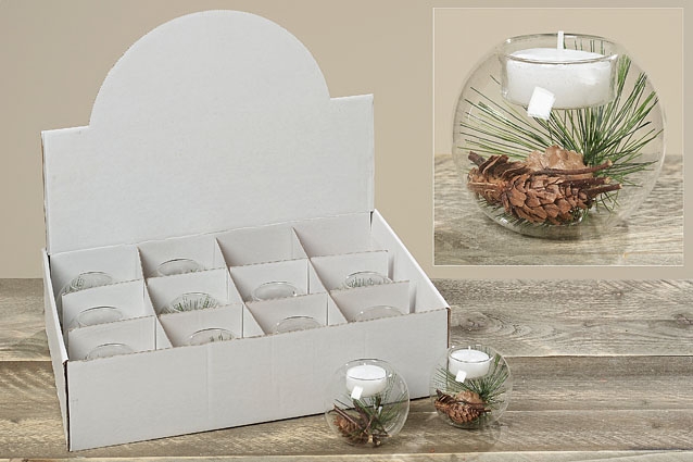 2 x Edle Glas Teelichthalter Malva Windlicht mit Deko