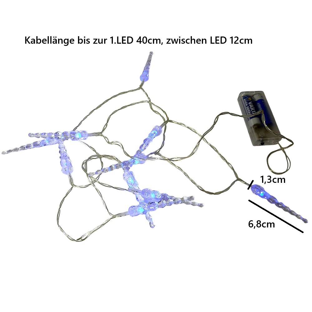 LED Lichterkette Eiszapfen 10 flammig batteriebetrieben Weihnachtsbeleuchtung