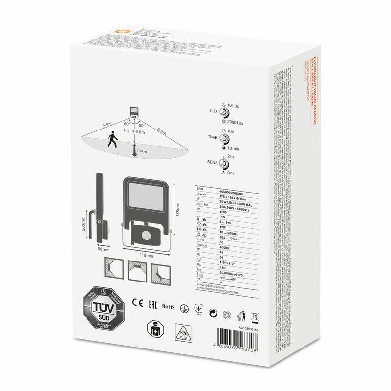 LED Fluter Außenwandleuchte mit Bewegungsmelder 20Watt 4000K