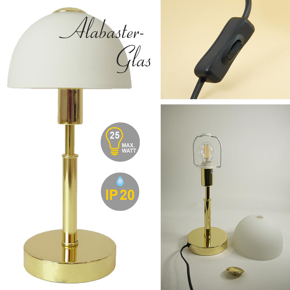 Glas-Tischleuchte MAIOLO messing Nachttischlampe