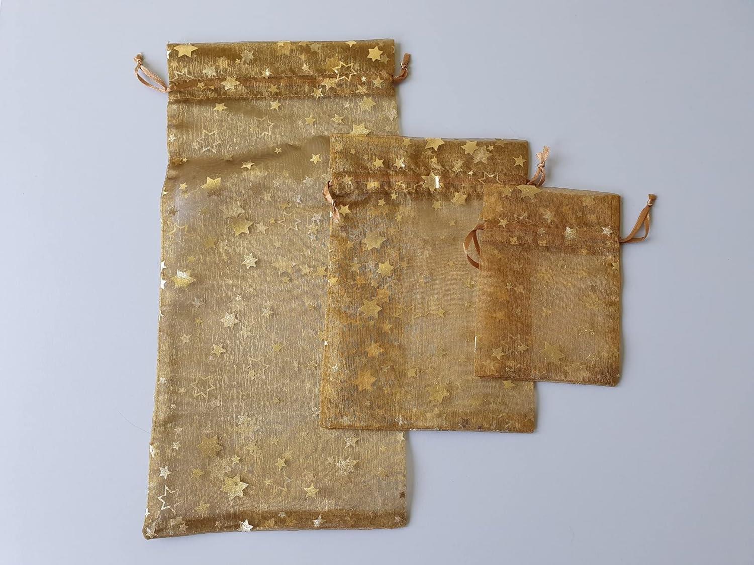 2 x 3-tlg. Organza-Zugbeutel Set mit Zugband Geschenkidee
